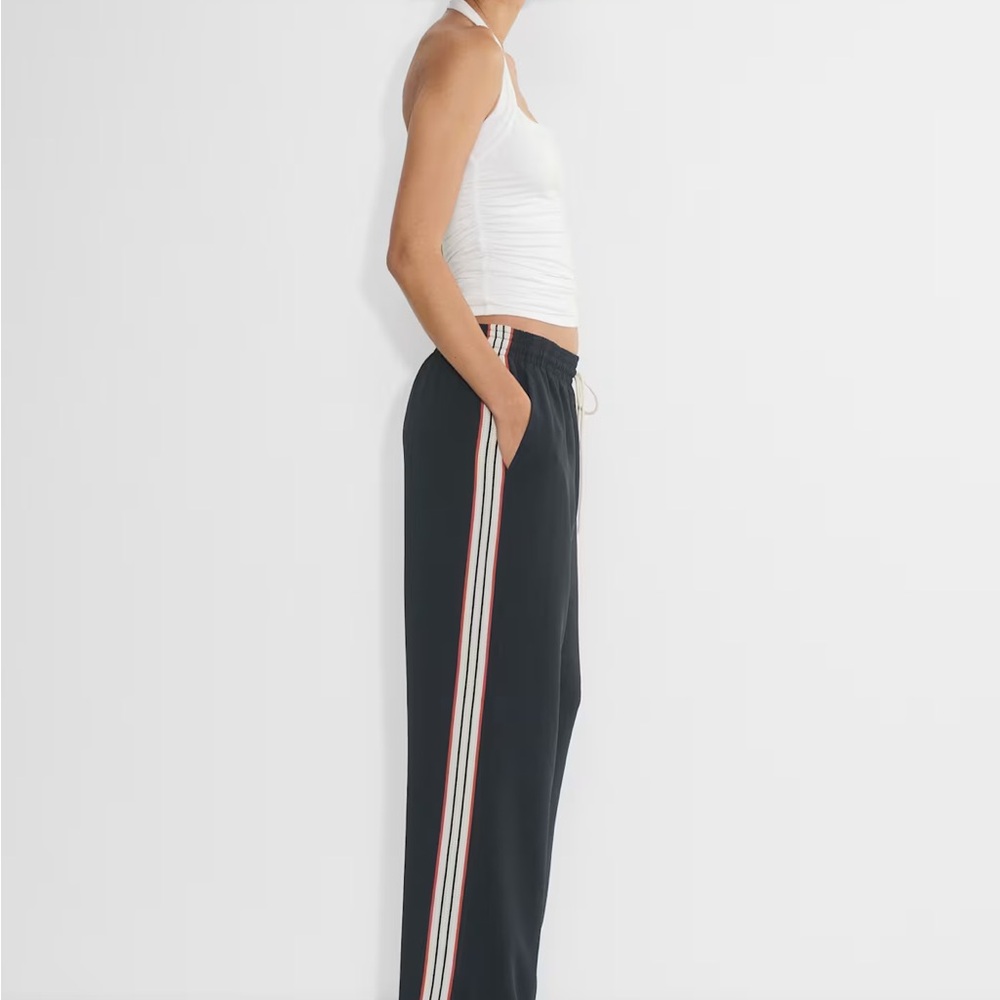 NWT- Wilfred Brown Wide-Leg Track Pants with Cream Side Stripe - Picture 7 of 8